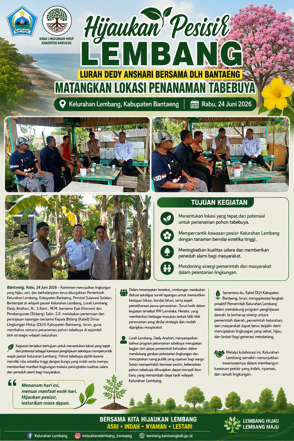 Hijaukan Lembang, Lurah Dedy Anshari Bersama DLH Bantaeng Matangkan Lokasi Penanaman Tabebuya
